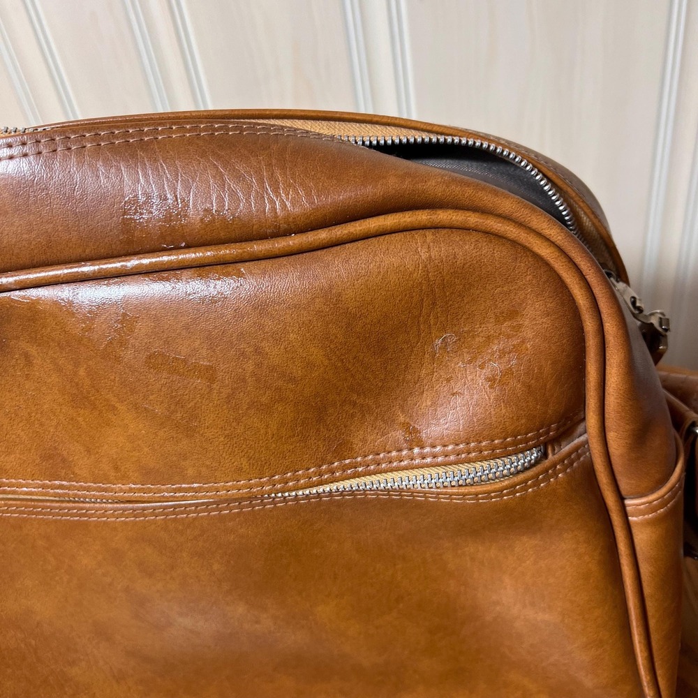Vintage Brown Vinyl Leather Crossbody Bag Retro Messenger Bag WITH KEYS - Picture 14 of 15
